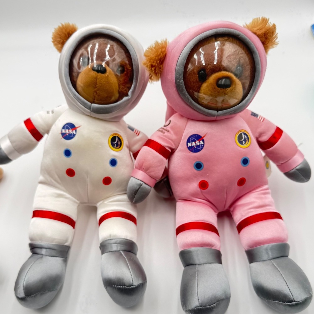Smithsonian NASA Astronaut Bear Plush Set Pink White Apollo 14 Teddy 14" Pair